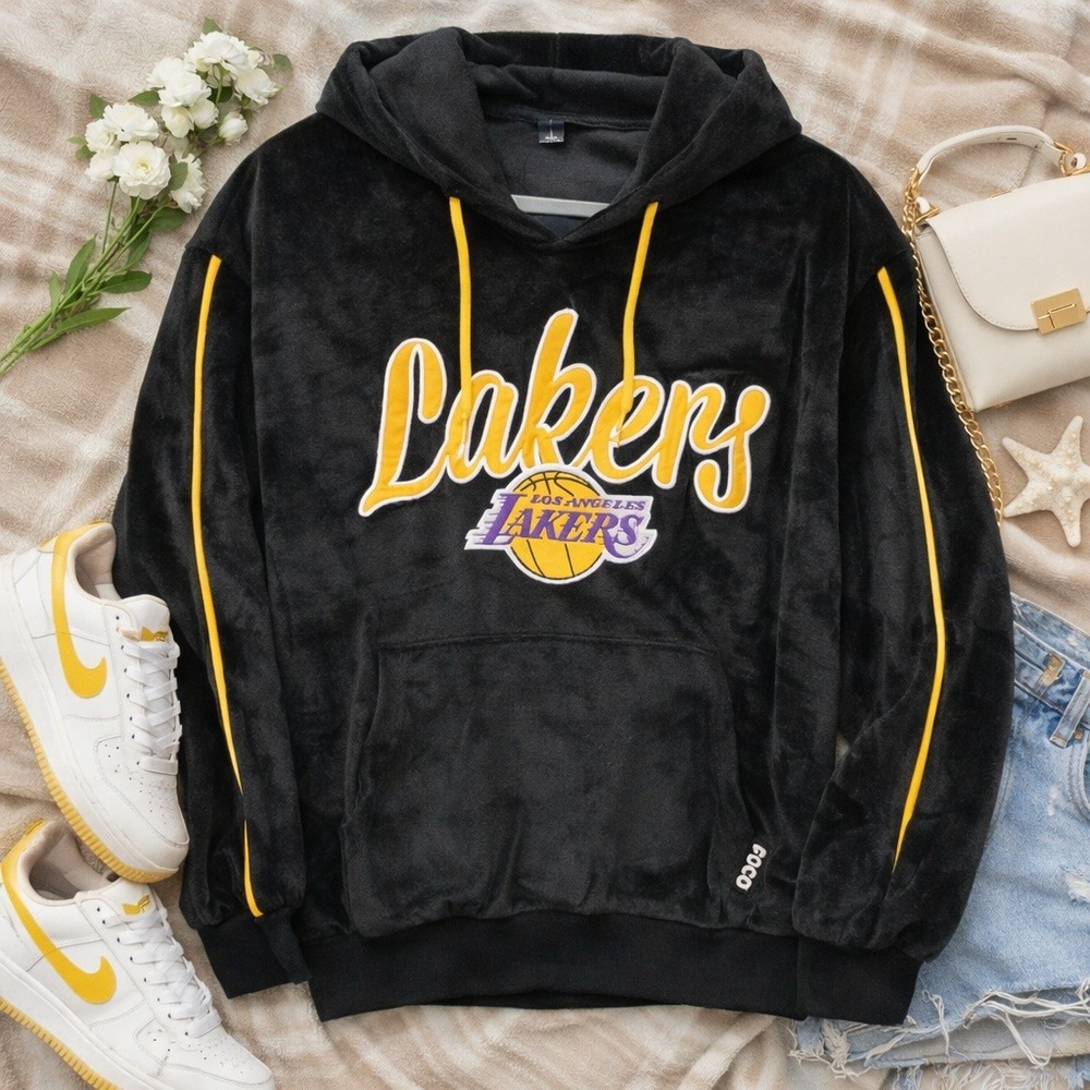 New FOCO Los Angeles Lakers NBA‎ Women's Velour Hooded Sweatshirt - Large